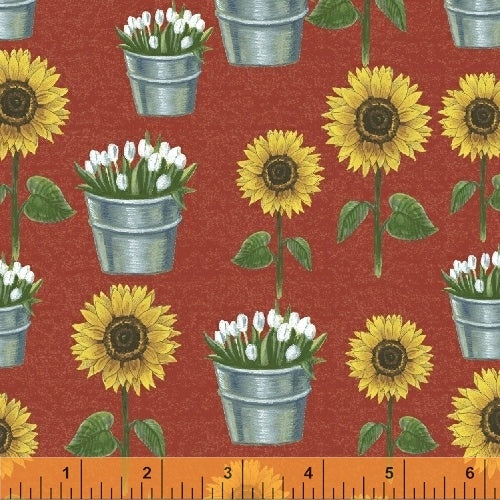 3/4 Yard Sunflowers on Red Background - Windham Fabrics
