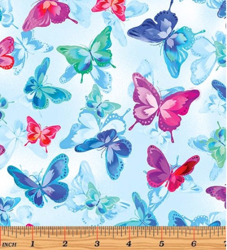 Luminous Blooms - Luminous Butterflies Light Blue - Benartex