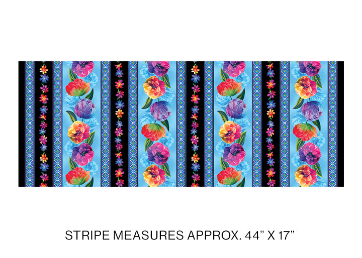 Luminous Blooms - Luminous Flower Stripe Blue - Benartex