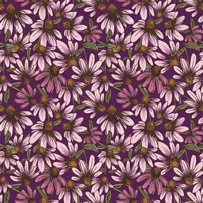 Coneflower Corral - Echinacea, Dark Eggplant - Clothworks Textiles