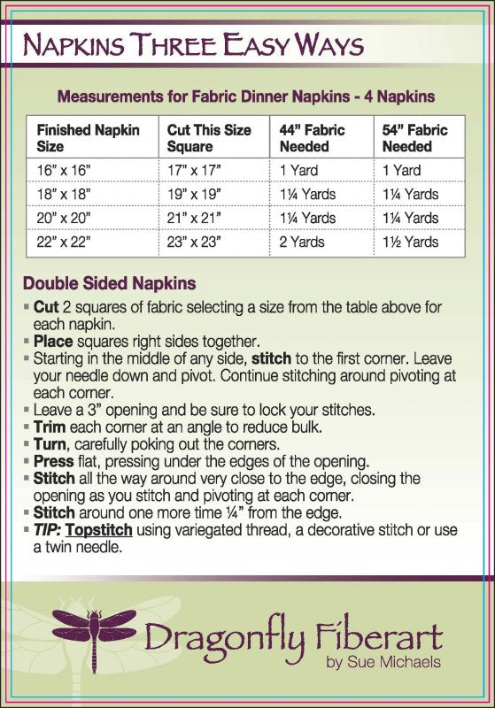Napkins Three Easy Ways - Dragonfly Fiberarts