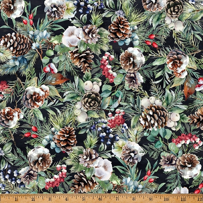 Winter Tales - Antique Black Packed Foliage - Hoffman of California Fabrics