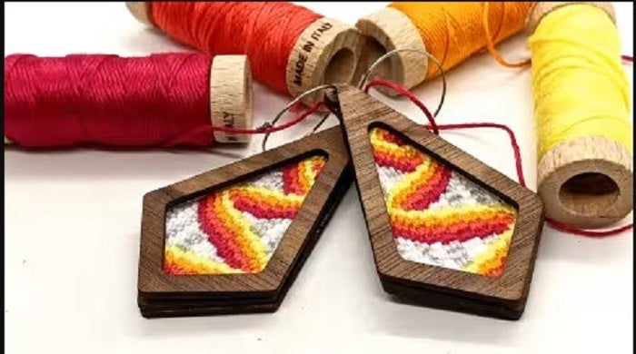 Pathways - Bargello Earrings Walnut - Robyn J Designs