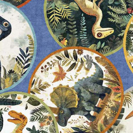 Dinoroars! Medallions in Blue - QT Fabrics