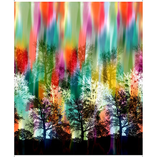 Tree Dance - Watercolor Tree Border Multi Panel - QT Fabrics