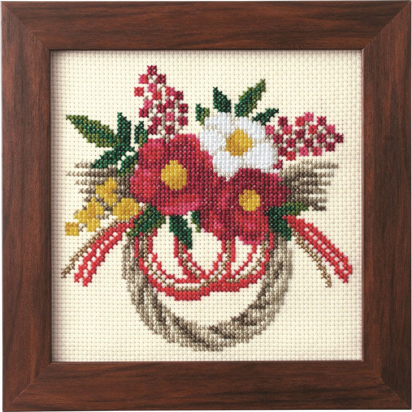 Seasonal Cross-Stitch Kit - New Years Wreath with Camelias - Lecien