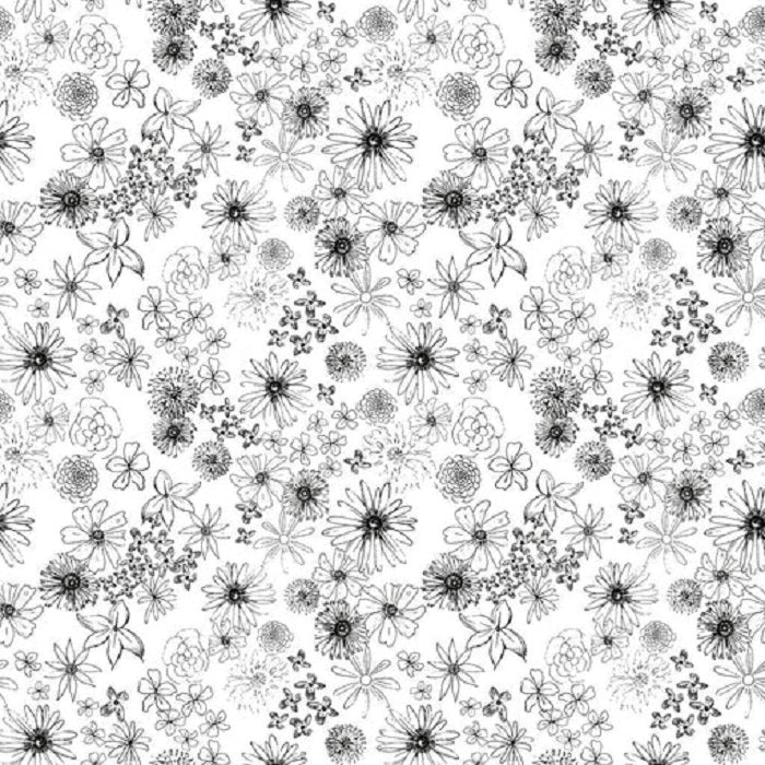 Sunset Meadow - Floral Linework on White - Clothworks