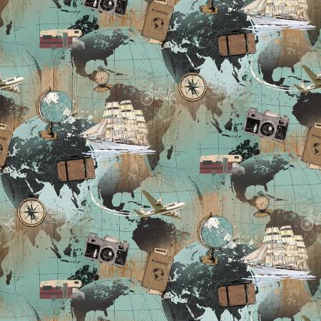 Light Teal Explore Digital World Map - Clothworks