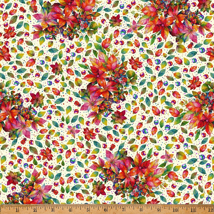 Yuletide Blooms - Floral on Cream - Hoffman Fabrics