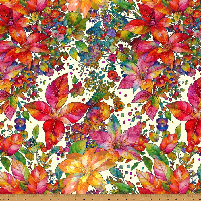 Yuletide Blooms - Floral on Cream - Hoffman Fabrics