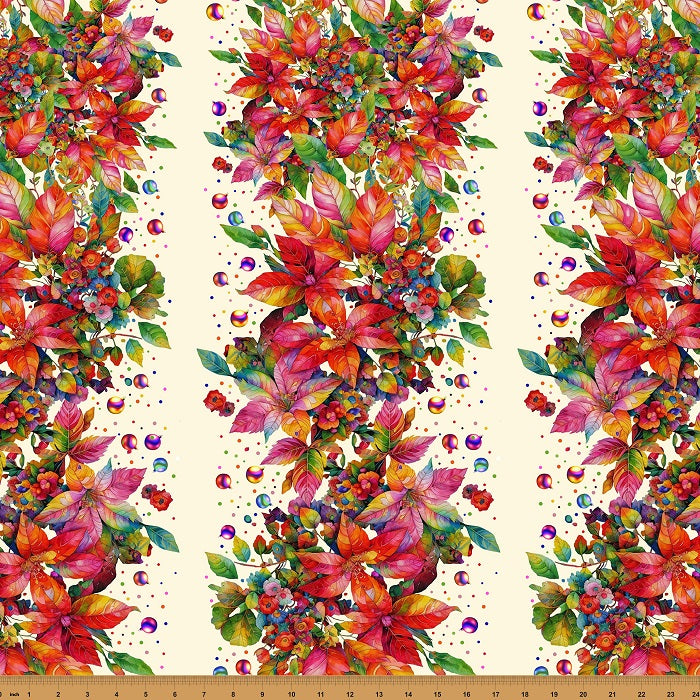 Yuletide Blooms - Stripe on Cream - Hoffman Fabrics