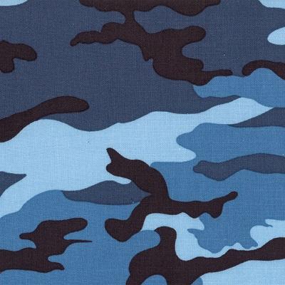 Close-up of steel blue camouflage pattern fabric.