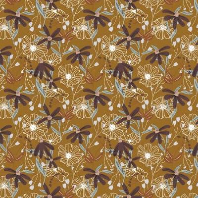 Wallflower -- Anemones Blooms, Mustard - Cotton+Steel