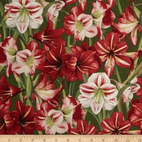 Making Spirits Bright Green w/Amarillis Flowers - Wilmington Prints