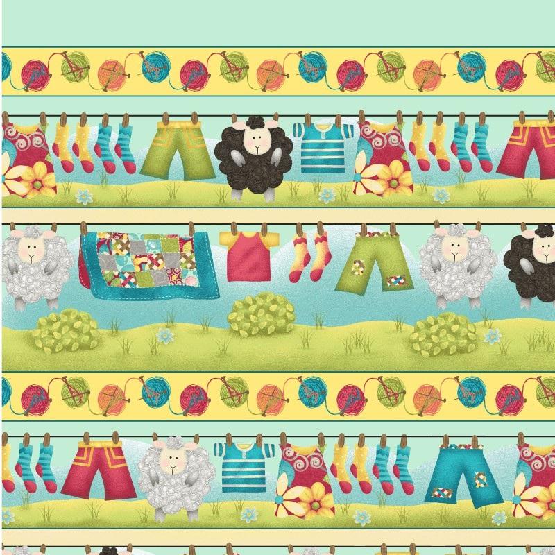 7/8 Yard Border Print Line Drying The Lambs/Clothes - Henry Glass