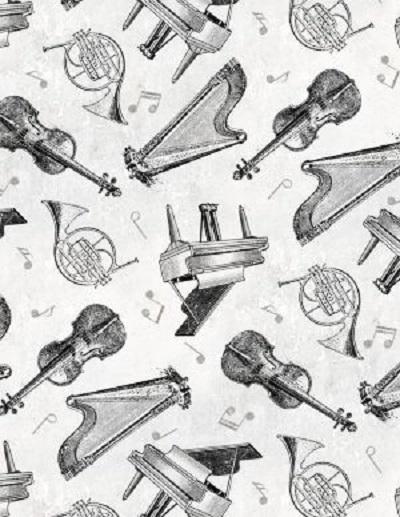 3/4 Yard Interlude - White/Instruments - Wilmington Prints
