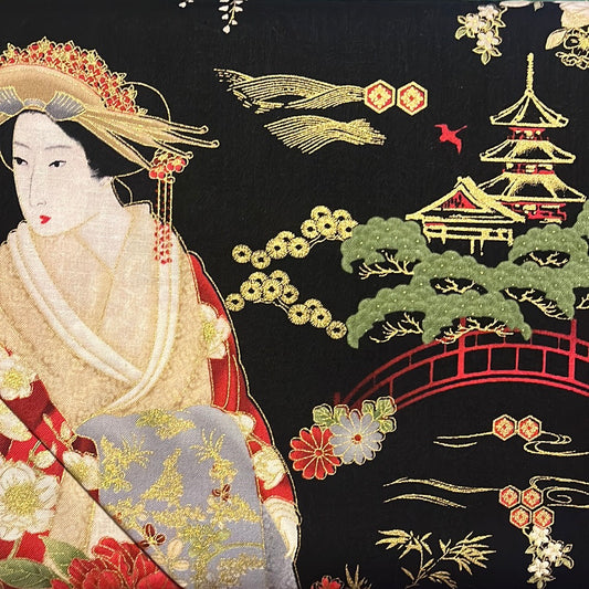 Kyoto -- Metallic Geishas Repeating Print - Timeless Treasures