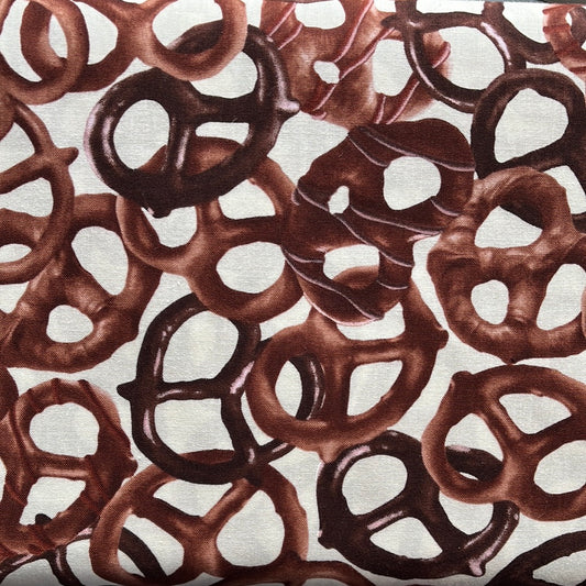 Chocolate Pretzels on White - Benartex