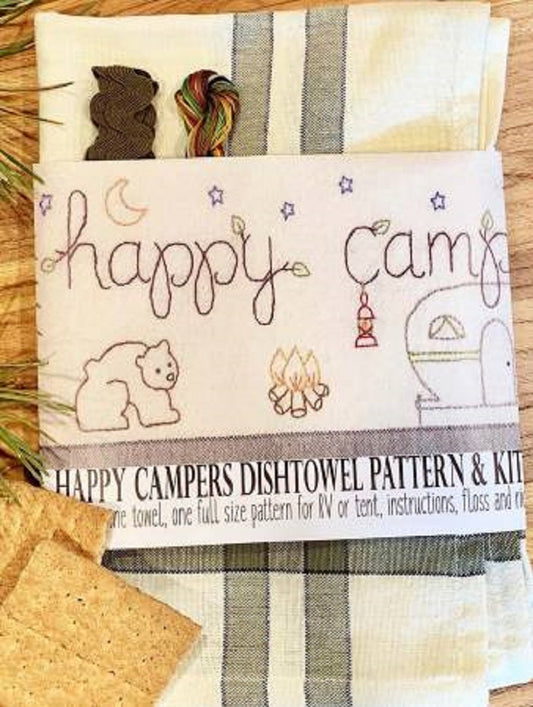 Bareroots Happy Camper Embroidery Dishtowel Kit