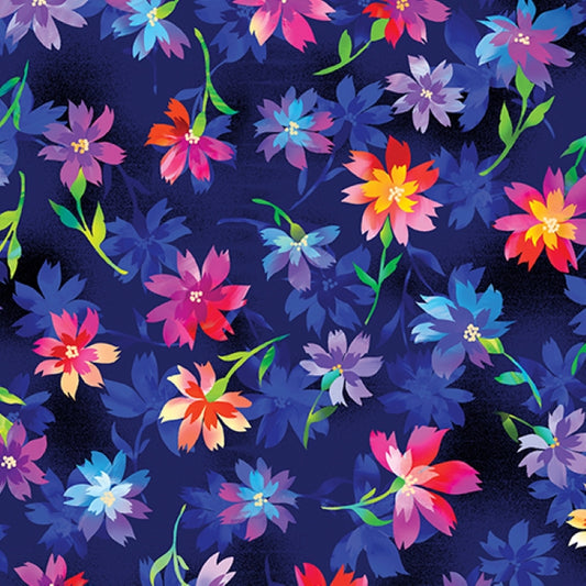 Luminous Blooms - Luminous Blossoms Navy - Benartex/Kanvas Studio