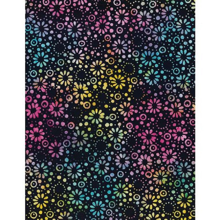 Colorful floral pattern on a black background