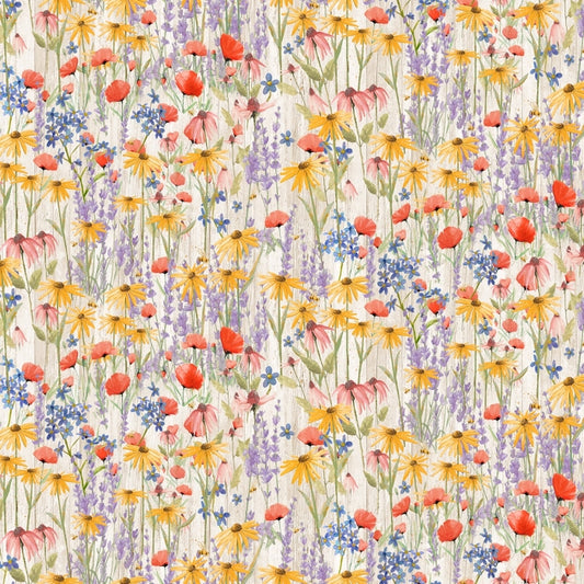 Enjoy the Little Things - Light Khaki Digital Wildflowers - Clothworks Textiles