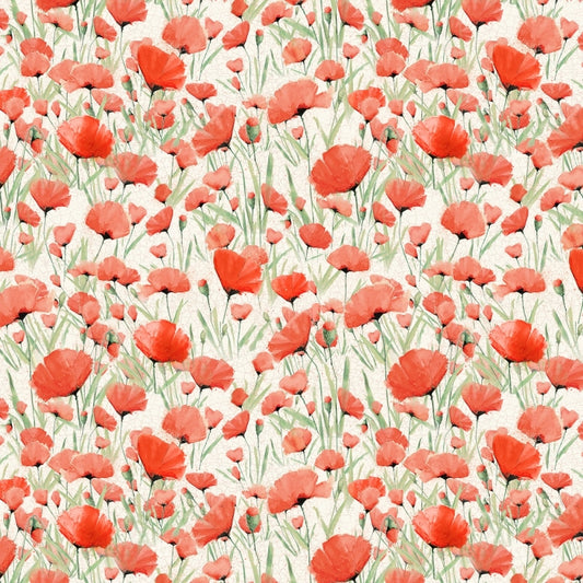 Enjoy the Little Things - Light Cream Digital Poppies - Clothworks Textiles