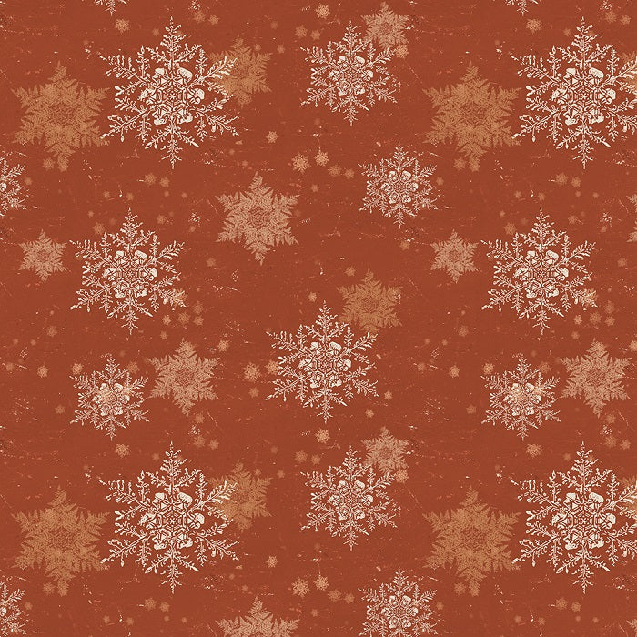 Snow Mountain Flannel - Snowflakes Dark Rust - Clothworks