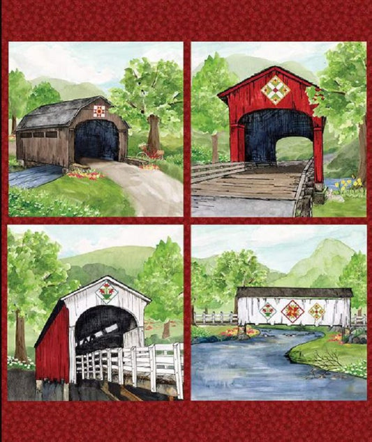 Covered Bridges in Spring - 36"x43" Pillow Panel - Riley Blake Designs