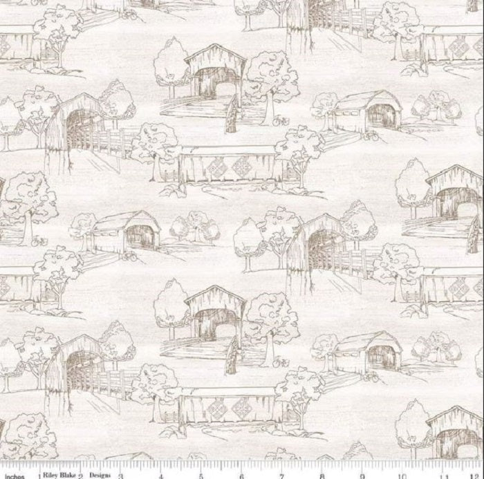 Covered Bridges in Spring- Toile White - Riley Blake Designs