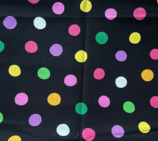 2/3 Yard Multi Colored Dots on Black Background - QT Fabrics