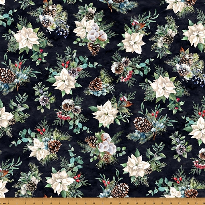 Winter Tales - Antique Black Floral - Hoffman of California Fabrics