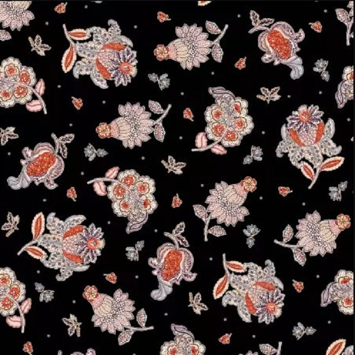 Le Baroque Tossed Jacobean Motifs - Black - P&B Textiles