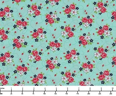 One Fine Day -- Small Floral Roses on Aqua - Moda