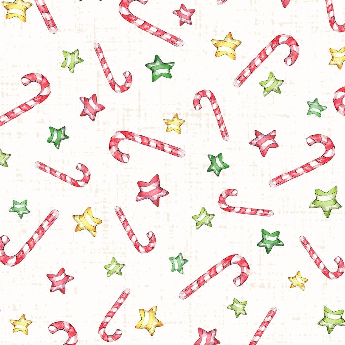 Little Darlings Christmas - Candy Cane Toss on White - P&B Textiles