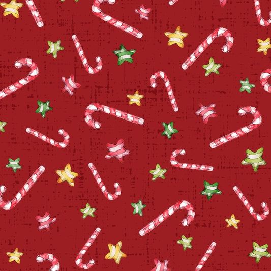 Little Darlings Christmas - Candy Cane Toss on Red - P&B Textiles