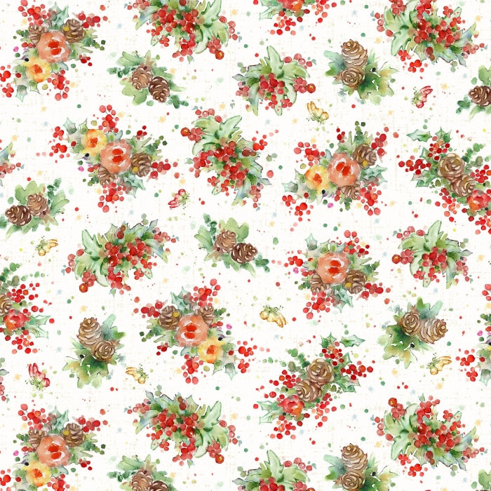 Little Darlings Christmas - Floral on White - P&B Textiles