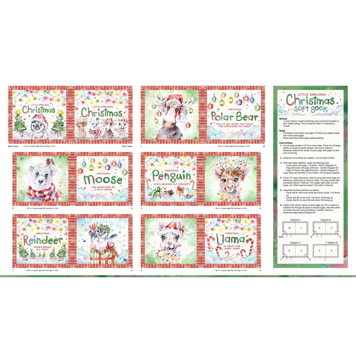 Little Darlings Christmas - Christmas Soft Book Panel - P&B Textiles