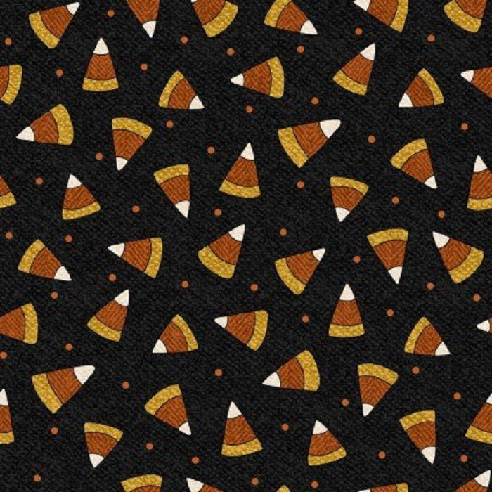 Pumpkin Party Flannel - Candy Corn on Black Background - Maywood Studio