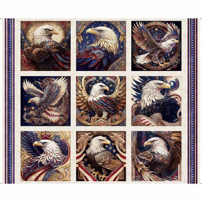 American Spirit - Bald Eagle Patches in Tan - QT Fabrics