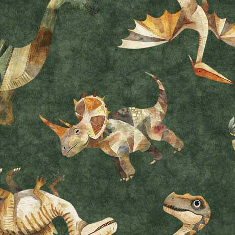 Dinoroars! in Forest Green - QT Fabrics