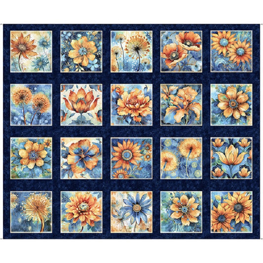 Midnight Blooms- Batik Floral Patches in Navy - QT Fabrics