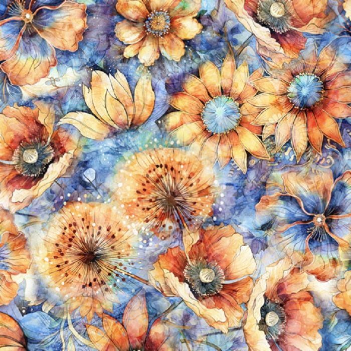 Midnight Blooms - Packed Floral Blue - QT Fabrics