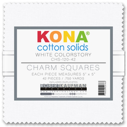 Kona Cotton Solids, White - 5" Charm Squares - Robert Kaufman Fabrics