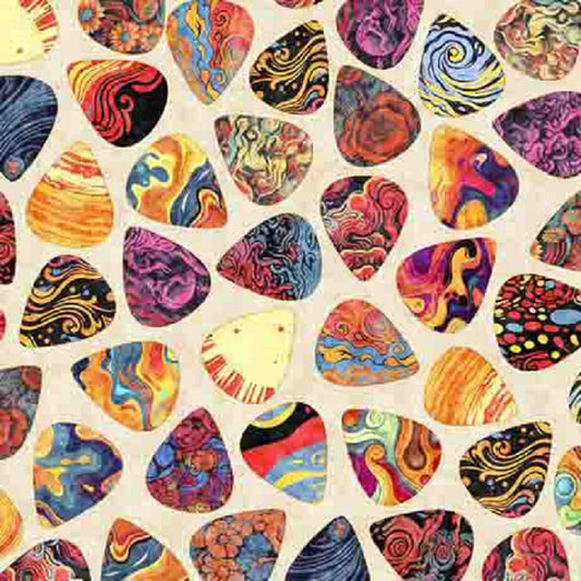 Rock N Roll Fantasy Guitar Picks on Cream - QT Fabrics