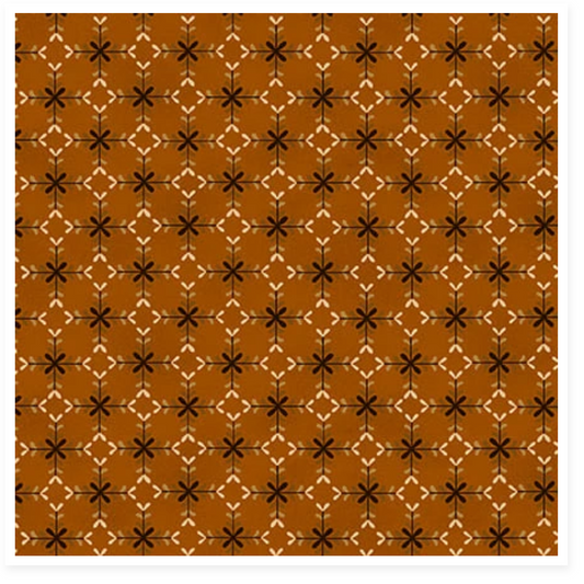 A product page showing a repeating orange scrap basket pattern swatch on the left and product title text on the right, including the code 1522-30 Orange and the name Kim Diehl.