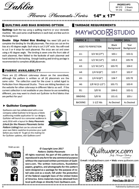 FPP Dahlia Flowers Placemats Class - September 12, 2026