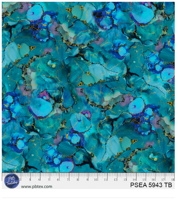 Painted Sea - Tonal Blues with Metallic - P&B Textiles