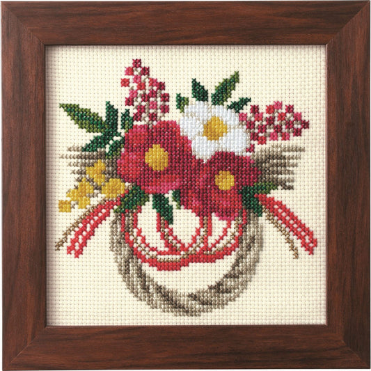 Seasonal Cross-Stitch Kit - New Years Wreath with Camelias - Lecien