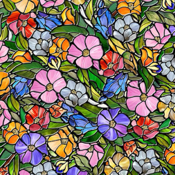 Sunlit Birds Stained Glass Floral - QT Fabrics